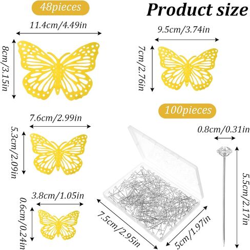 148Pcs Flower Bouquet Accessories Set, 48Pcs 3D Gold Butterfly Wall Decor & 100Pcs Diamond Corsages Pins for Wedding Birthday Party Valentine's Day in Saudi Arabia