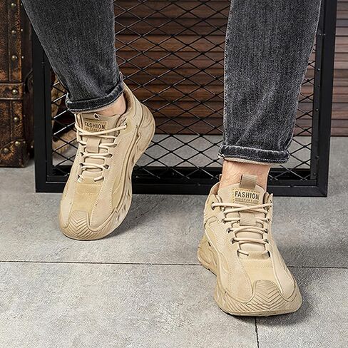 ANUFER Mens PU + Mesh Sport Shoes Fashion Chunky Sneakers Height Increasing Trainers Shoes in Kuwait