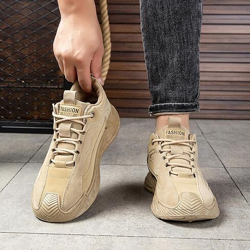 ANUFER Mens PU + Mesh Sport Shoes Fashion Chunky Sneakers Height Increasing Trainers Shoes in Kuwait