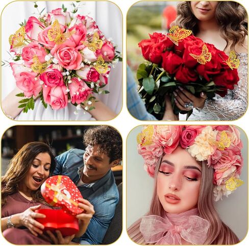 148Pcs Flower Bouquet Accessories Set, 48Pcs 3D Gold Butterfly Wall Decor & 100Pcs Diamond Corsages Pins for Wedding Birthday Party Valentine's Day in Saudi Arabia