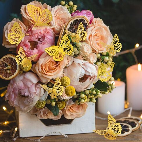 148Pcs Flower Bouquet Accessories Set, 48Pcs 3D Gold Butterfly Wall Decor & 100Pcs Diamond Corsages Pins for Wedding Birthday Party Valentine's Day in Saudi Arabia