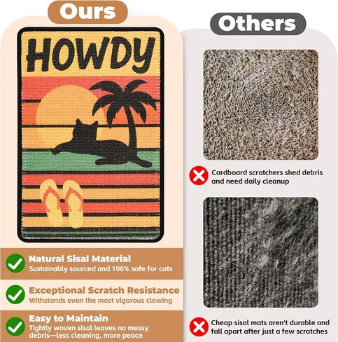 SISAL CAT SCRATCHER MAT ، CAT WALL SCRARKER للقطط الداخلية ، وسادة خدش CAT 23.6x15.7 بوصة مع خطاف وحلقة ، منشور خدش القط المثبتة على الحائط لحماية الأريكة والسجاد （الشاطئ） in Kuwait