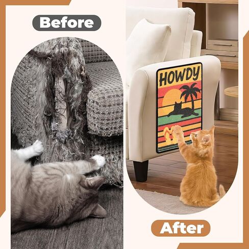 SISAL CAT SCRATCHER MAT ، CAT WALL SCRARKER للقطط الداخلية ، وسادة خدش CAT 23.6x15.7 بوصة مع خطاف وحلقة ، منشور خدش القط المثبتة على الحائط لحماية الأريكة والسجاد （الشاطئ） in Kuwait