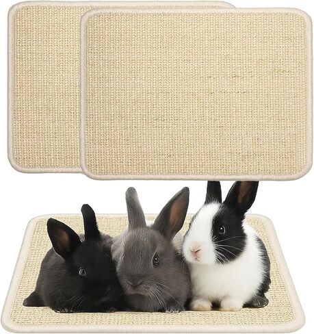 2 PCS Beige Rabbit Scratcher Mat ، Natural Sisal Cat Bunny Rabbit Fad ، Prud Arbbit Animal Scratfer Pad for Idour Fifontal Cat Floor Screating Fasts in Kuwait