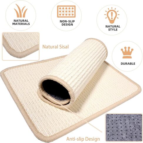 2 PCS Beige Rabbit Scratcher Mat ، Natural Sisal Cat Bunny Rabbit Fad ، Prud Arbbit Animal Scratfer Pad for Idour Fifontal Cat Floor Screating Fasts in Kuwait