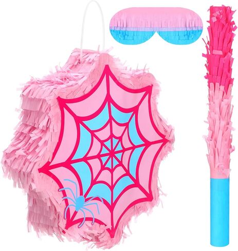 Hiboom Spider Girl Piñata مع عصا معصوب العينين والحلويات ، زخارف عيد ميلاد العنكبوت الوردي ، 12 × 12 بوصة ، صغيرة ، مثالية للبنات عيد ميلاد حفلة الذكرى السنوية in Saudi Arabia