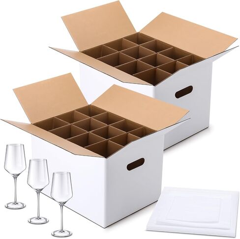 2 Sets Wine Glass Moving Boxes with Divider Kits Kitchen Moving Boxes 15 x 12 x 10 Inches Glassware Packing Box with 18 Foam Pouches for Glasses Packing Supplies in Saudi Arabia