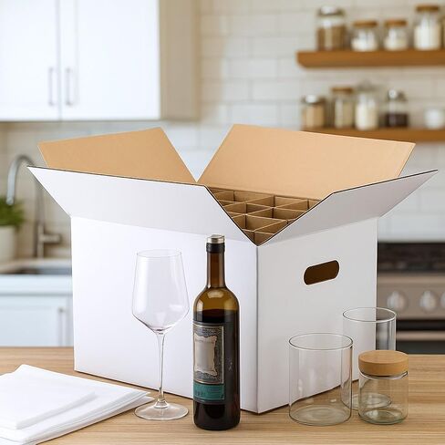 2 Sets Wine Glass Moving Boxes with Divider Kits Kitchen Moving Boxes 15 x 12 x 10 Inches Glassware Packing Box with 18 Foam Pouches for Glasses Packing Supplies in Saudi Arabia