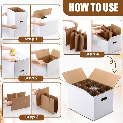 2 Sets Wine Glass Moving Boxes with Divider Kits Kitchen Moving Boxes 15 x 12 x 10 Inches Glassware Packing Box with 18 Foam Pouches for Glasses Packing Supplies in Saudi Arabia
