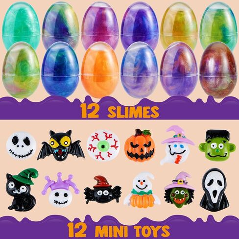 JOYIN 12PCS Halloween Slime Toys, Slime Eggs with Stress Relief and Squeeze Playing Squishy Toys for Kids Trick or Treating, Halloween Party Favors Supplies, While You are Working from Home in Saudi Arabia