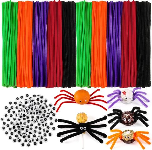 1500 Pcs Halloween Pipe Cleaners Kit with 500 Pipe Cleaner Craft 1000 Wiggle Eyes for Crafts Arts Creative DIY Projects, 5 Fuzzy Colored Chenille Stem Sticks Set for Halloween Holiday Decor in Kuwait