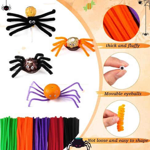 1500 Pcs Halloween Pipe Cleaners Kit with 500 Pipe Cleaner Craft 1000 Wiggle Eyes for Crafts Arts Creative DIY Projects, 5 Fuzzy Colored Chenille Stem Sticks Set for Halloween Holiday Decor in Kuwait