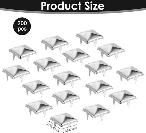 200 PCS 10MM Silver Metal Spikes ، ymapinc هرم الأزرار للملابس والجلد والحرف اليدوية والمربعات الشرير للحزام ومجموعة مسمار DIY ، مسمار للملابس ، سترة وحزام مسمار in Kuwait