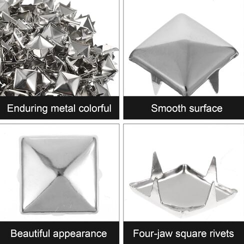 200 PCS 10MM Silver Metal Spikes ، ymapinc هرم الأزرار للملابس والجلد والحرف اليدوية والمربعات الشرير للحزام ومجموعة مسمار DIY ، مسمار للملابس ، سترة وحزام مسمار in Kuwait