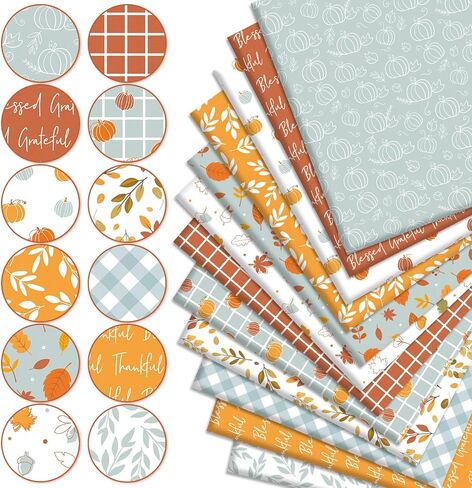 Whaline 12pcs حزم النسيج القطن الخريف أوراق الخريف اليقطين المربوط بالدهون الأزرق الزرقاء الشكر المرقعة لزورق لزخارف الخياطة DIY ، 18 × 22 بوصة in Saudi Arabia