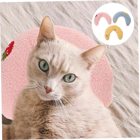 Happyyami 3pcs الكلب على شكل حرف U ووسادة تهدئة وسادة ناعمة لدعم العنق لخبر القلق مريح نوم عميق للحيوانات الأليفة الداخلية الوردي in Saudi Arabia