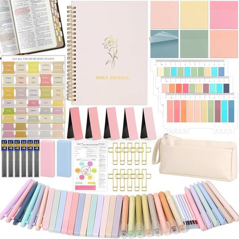 79 Pack Bible Study Supplies Koulding Kiter for Women ، Journal Journal Note That Trachtation Kit و Tabs Bible و Heightlighters مع حالة قلم رصاص ومزيد من أدوات دراسة الكتاب المقدس in Kuwait