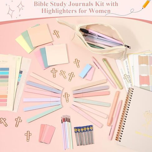79 Pack Bible Study Supplies Koulding Kiter for Women ، Journal Journal Note That Trachtation Kit و Tabs Bible و Heightlighters مع حالة قلم رصاص ومزيد من أدوات دراسة الكتاب المقدس in Kuwait