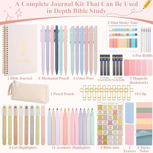 79 Pack Bible Study Supplies Koulding Kiter for Women ، Journal Journal Note That Trachtation Kit و Tabs Bible و Heightlighters مع حالة قلم رصاص ومزيد من أدوات دراسة الكتاب المقدس in Kuwait