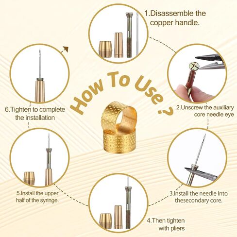 9pcs Canvas Leather Sewing Awl Needle with Copper Handle 45m Nylon Waxed Thread Cord with Thimble Assortment Kit Leather Sewing Tools for Canvas Shoe and Repair in Saudi Arabia