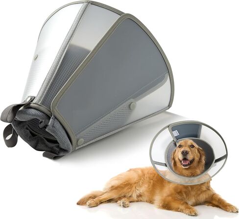 Soft Dog Cone Collar for Large Medium Small Dogs After Surgery, Adjustable Pet Recovery Elizabethan Collar for Dogs and Cats, Grey Large in Kuwait