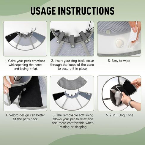 Soft Dog Cone Collar for Large Medium Small Dogs After Surgery, Adjustable Pet Recovery Elizabethan Collar for Dogs and Cats, Grey Large in Kuwait