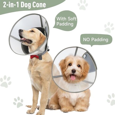Soft Dog Cone Collar for Large Medium Small Dogs After Surgery, Adjustable Pet Recovery Elizabethan Collar for Dogs and Cats, Grey Large in Kuwait