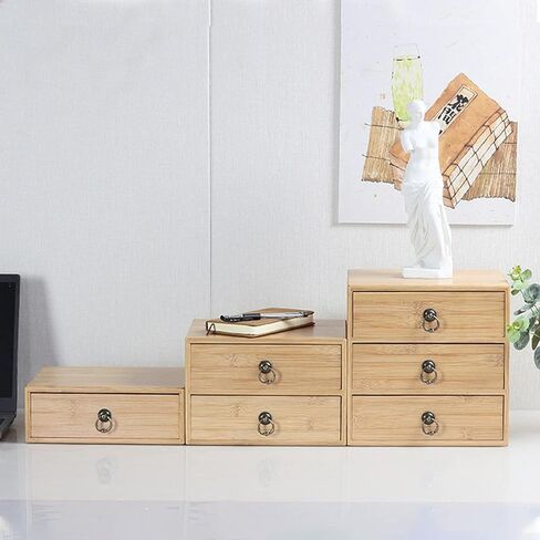 مربع تخزين سطح المكتب مع أدراج - خزانة ملفات خشبية مسطحة ، صندوق تخزين متعدد الطبقات ، منظمي خزانة ملفات سطح المكتب ، خزانة تخزين علاج A4 لمكتب سطح المكتب المنزلي (3 طبقة) in Kuwait