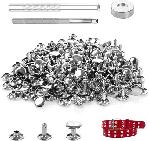 100 مجموعة من المسامير الجلدية 8x8mm Cap Cap Rivets Snaps Snaps Metal Studers مع أدوات إعداد 3pcs لزخرفة DIY Craft Craft ، Gunmetal in Kuwait