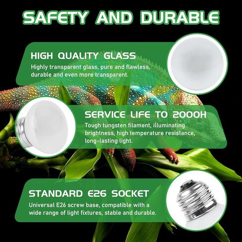 Reptile Heat Lamp Bulbs, UVA Reptile Heat Bulb 2 Pack, 40 Watt Heat Light Bulbs, Daylight Basking Spot Light for Lizard, Bearded Dragon, Snake, Gecko in Kuwait