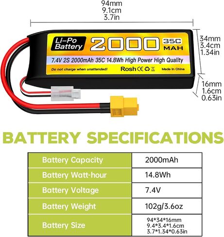 sea jump 2S Lipo Battery 7.4V 2000mAh 35C with XT60 Plug and USB Charging Cable Suitable for RC Car, Truck, RC Boat, Quadcopter Aircraft, FPV Drone Battery in Saudi Arabia