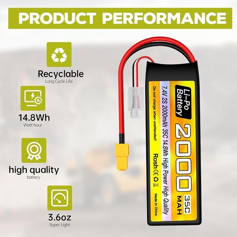 sea jump 2S Lipo Battery 7.4V 2000mAh 35C with XT60 Plug and USB Charging Cable Suitable for RC Car, Truck, RC Boat, Quadcopter Aircraft, FPV Drone Battery in Saudi Arabia