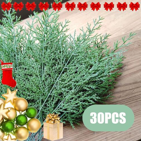 JK-GMTE Artificial Christmas Green Pine Needles Branches Twigs Stems Picks Stems Fake Greenery Picks for DIY Wreath Christmas Tree Crafts Wedding Decorations (30, Green) in Kuwait