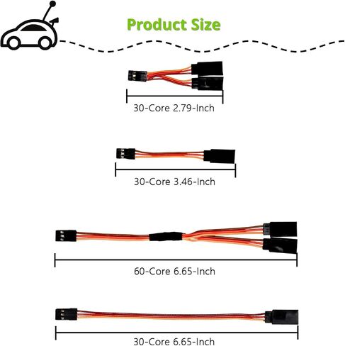 16 PCS Cable Servo Cable و Y Harness Flitter ، 30-Core 2.76 بوصة بحجم 3.54 بوصة 5.9 بوصة ، و 60 بوصة 5.9 بوصة طائرة بدون طيار للطائرة RC ، متوافقة مع JR Futaba Spektrum in Kuwait