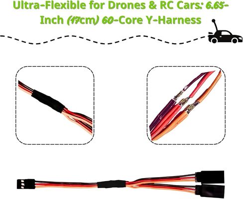 16 PCS Cable Servo Cable و Y Harness Flitter ، 30-Core 2.76 بوصة بحجم 3.54 بوصة 5.9 بوصة ، و 60 بوصة 5.9 بوصة طائرة بدون طيار للطائرة RC ، متوافقة مع JR Futaba Spektrum in Kuwait