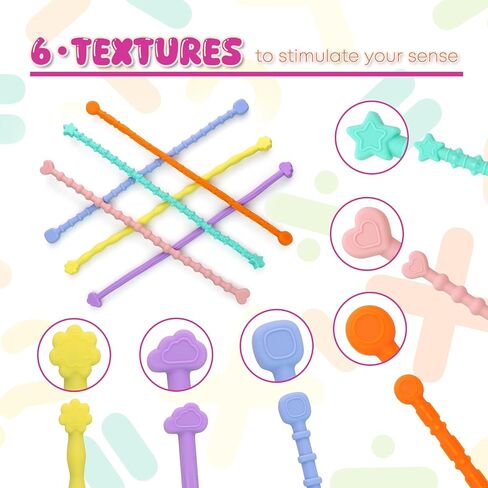 Sensory Sticks Fidget Toys for Kids Adults,6pcs Textured Calming Sensory Toys for Anxiety Relief Kids with Autism,Calm Down Travel Activities Essential Toys,Special Education School Supplies in Saudi Arabia
