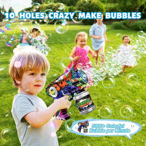 Bubble Gun for Kids with LED Lights & Leak-Proof Design, 10-Hole Automatic Bubble Machine Gun for Kid 3-8, Party Favors, Outdoor, Summer Toys, Birthday Gifts for Boys & Girls (Colorful) in Saudi Arabia