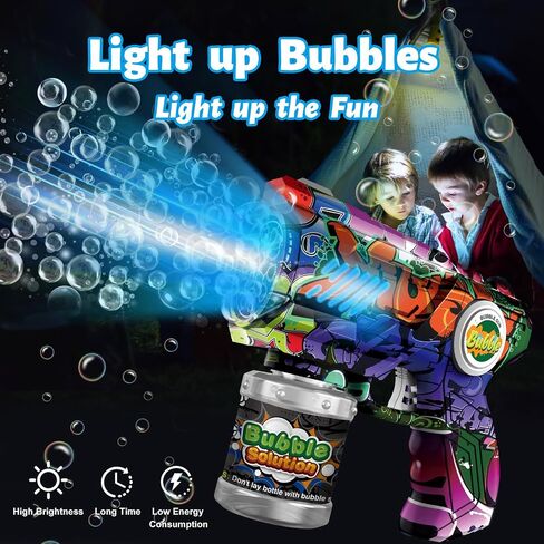 Bubble Gun for Kids with LED Lights & Leak-Proof Design, 10-Hole Automatic Bubble Machine Gun for Kid 3-8, Party Favors, Outdoor, Summer Toys, Birthday Gifts for Boys & Girls (Colorful) in Saudi Arabia