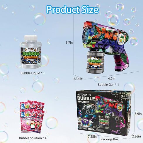 Bubble Gun for Kids with LED Lights & Leak-Proof Design, 10-Hole Automatic Bubble Machine Gun for Kid 3-8, Party Favors, Outdoor, Summer Toys, Birthday Gifts for Boys & Girls (Colorful) in Saudi Arabia