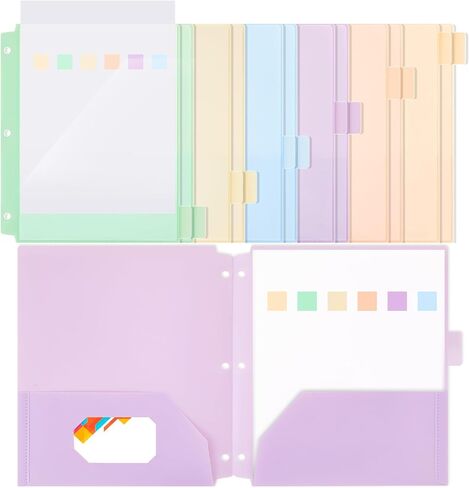 Honoson 12 Pcs Plastic Folders with Clear Front Pocket 3 Hole Punched Folders for 3 Ring Binder 1/6 Cut Tabs for Office Classroom (Bright Colors) in Saudi Arabia