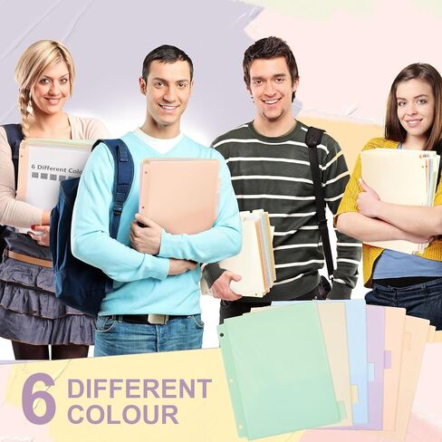 Honoson 12 Pcs Plastic Folders with Clear Front Pocket 3 Hole Punched Folders for 3 Ring Binder 1/6 Cut Tabs for Office Classroom (Bright Colors) in Saudi Arabia
