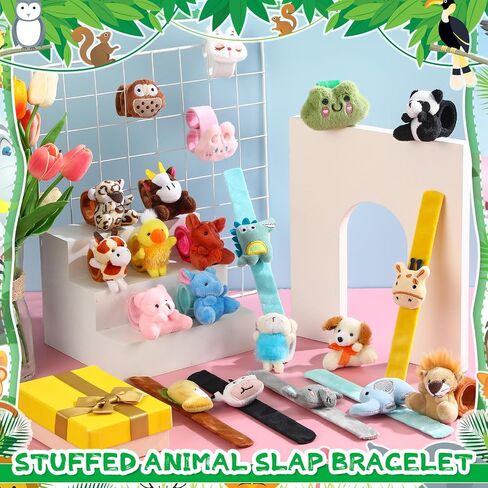 Yexiya 36 Pcs Stuffed Animal Slap Bracelets for Kids Plush Animal Wristband Cute Wrist Pets Slap Bracelet Bulk for Boys Girls Birthday Holiday Gifts Themed Party Favors Classroom Rewards in Saudi Arabia