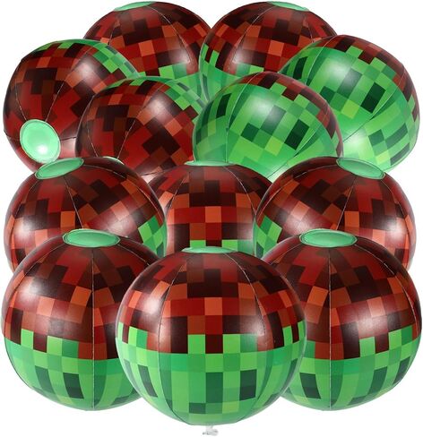 12pcs Pixel Beach Balls, PVC Material Inflatable Video Game Beach Balls for Kids Party Outdoor Activity Summer Pool Game Supplies(Green & Brown) in Saudi Arabia