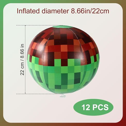 12pcs Pixel Beach Balls, PVC Material Inflatable Video Game Beach Balls for Kids Party Outdoor Activity Summer Pool Game Supplies(Green & Brown) in Saudi Arabia