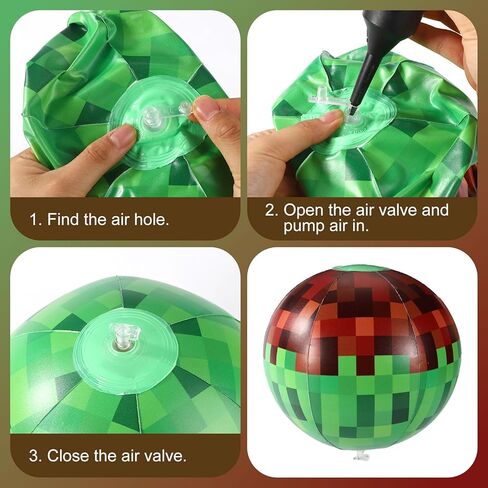 12pcs Pixel Beach Balls, PVC Material Inflatable Video Game Beach Balls for Kids Party Outdoor Activity Summer Pool Game Supplies(Green & Brown) in Saudi Arabia