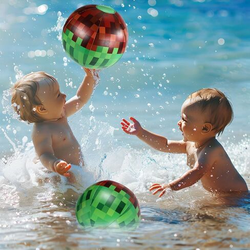 12pcs Pixel Beach Balls, PVC Material Inflatable Video Game Beach Balls for Kids Party Outdoor Activity Summer Pool Game Supplies(Green & Brown) in Saudi Arabia