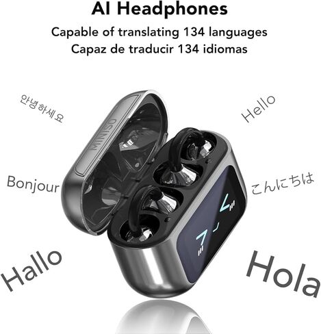 MINISO MS201 AI Translation Earbuds Real Time 135 Languages, LCD Touch Screen Real Time Translator Earbuds 3-in-1,Clip On Ear Headphones 60H Playtime for Travel Business Learning(with APP) in Kuwait