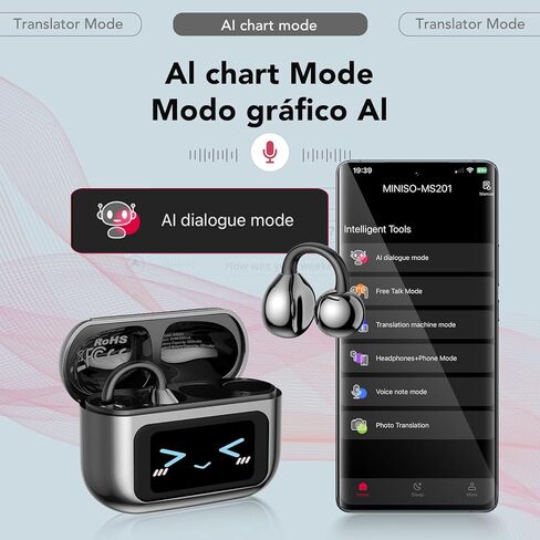 MINISO MS201 AI Translation Earbuds Real Time 135 Languages, LCD Touch Screen Real Time Translator Earbuds 3-in-1,Clip On Ear Headphones 60H Playtime for Travel Business Learning(with APP) in Kuwait