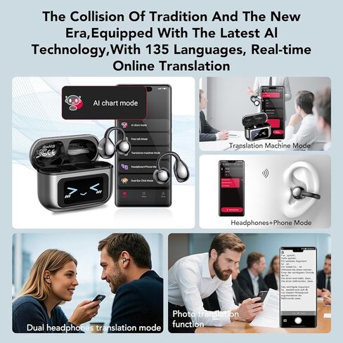 MINISO MS201 AI Translation Earbuds Real Time 135 Languages, LCD Touch Screen Real Time Translator Earbuds 3-in-1,Clip On Ear Headphones 60H Playtime for Travel Business Learning(with APP) in Kuwait