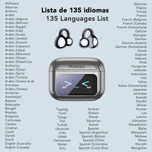 MINISO MS201 AI Translation Earbuds Real Time 135 Languages, LCD Touch Screen Real Time Translator Earbuds 3-in-1,Clip On Ear Headphones 60H Playtime for Travel Business Learning(with APP) in Kuwait